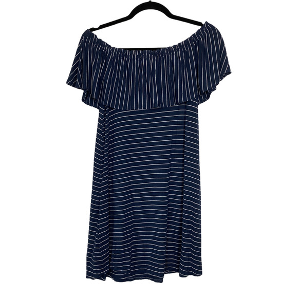 Abercrombie & Fitch Blue Striped Off-the-Shoulder Casual Dress Size Small - Picture 2 of 11